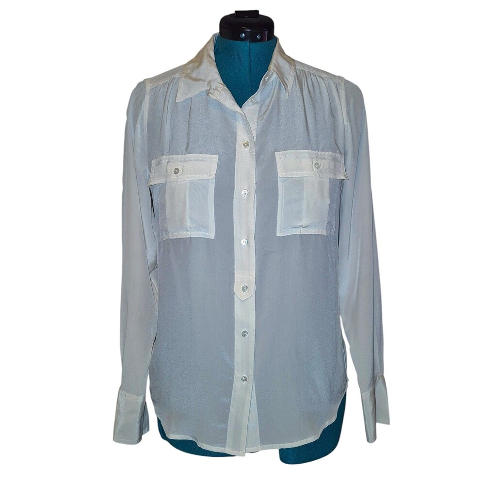 NWT J.Crew Shirt Womens 6 Ivory 100% Silk Button Front Long Sleeve Blouse Sheer